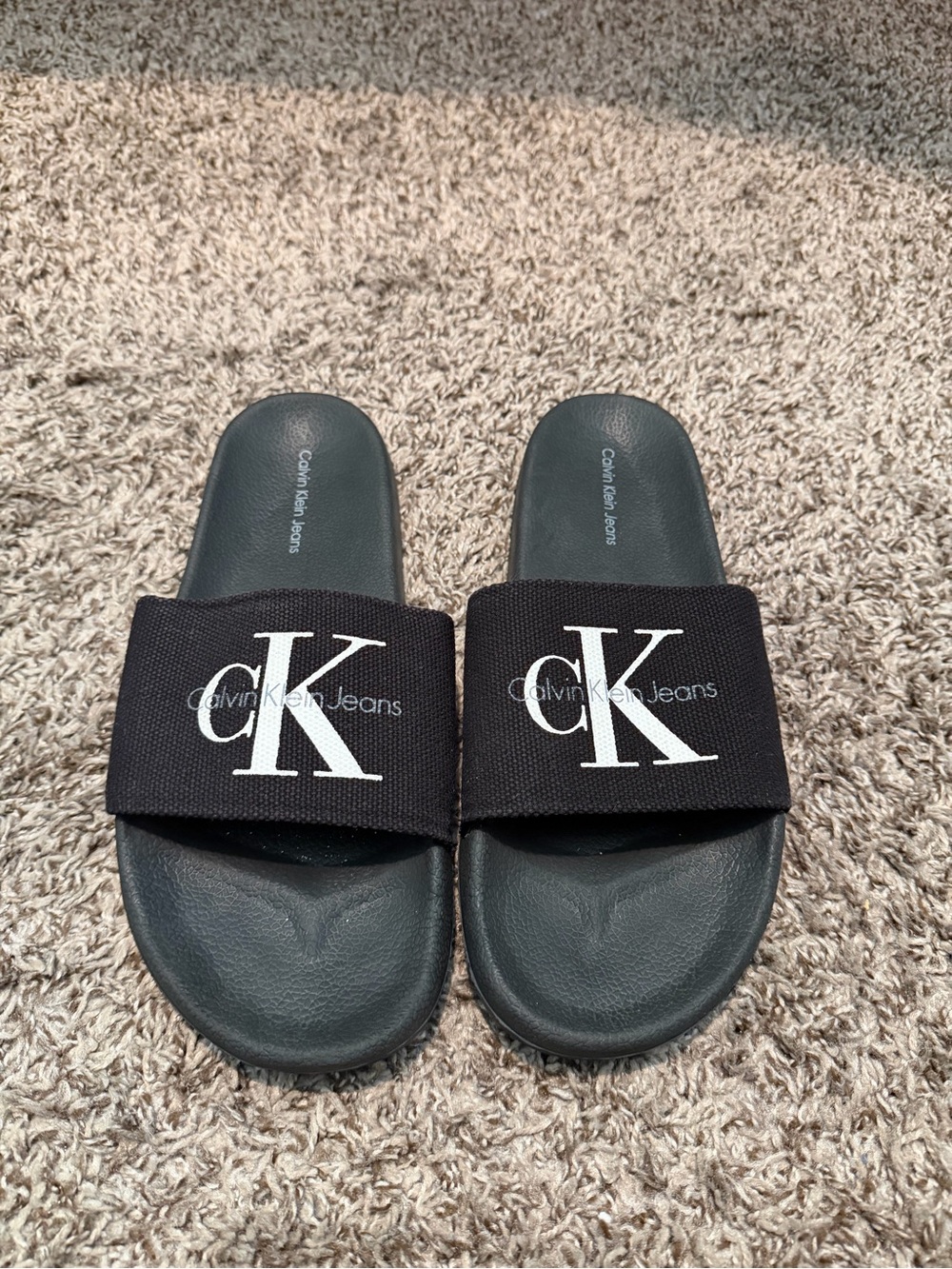 Calvin Klein Jeans Black Kids Slide Sandals with White CK Logo